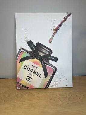 CHANEL No.5 Rainbow Bottle Canvas Wall Art - Pink/Gold/Black